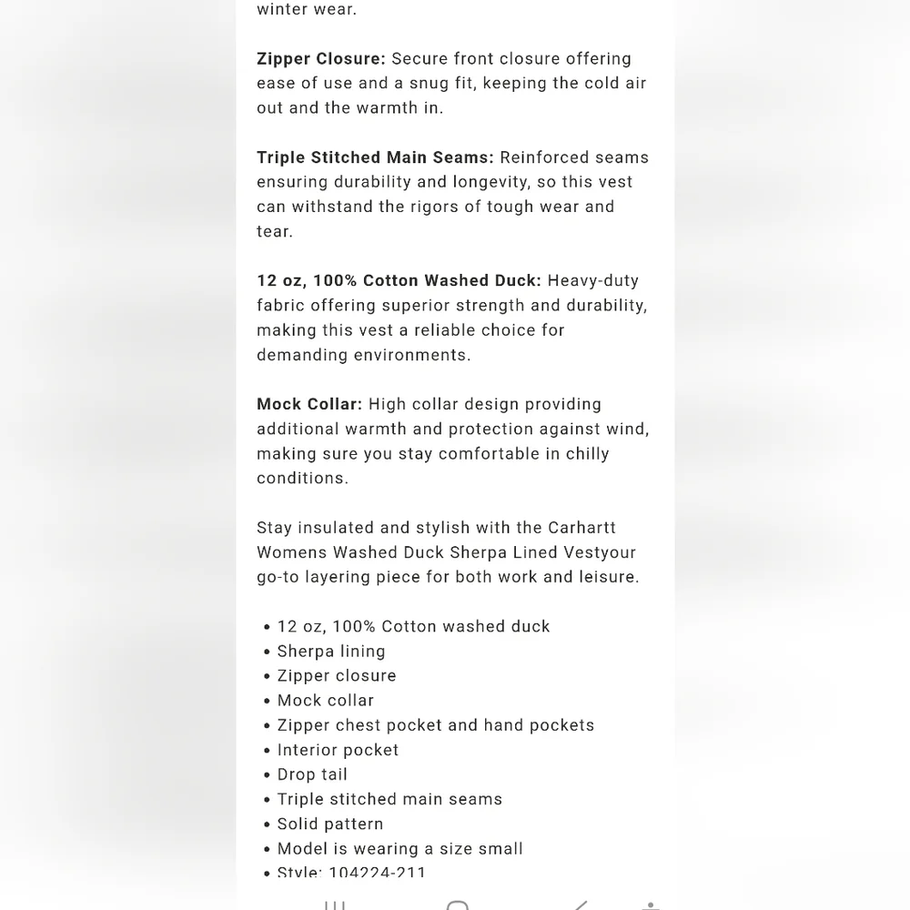 Carhartt  Women's Brown Sherpa-Lined Washed Duck Vest - Picture 14 of 16